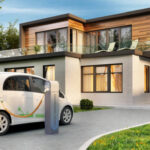 Modern house and electric car